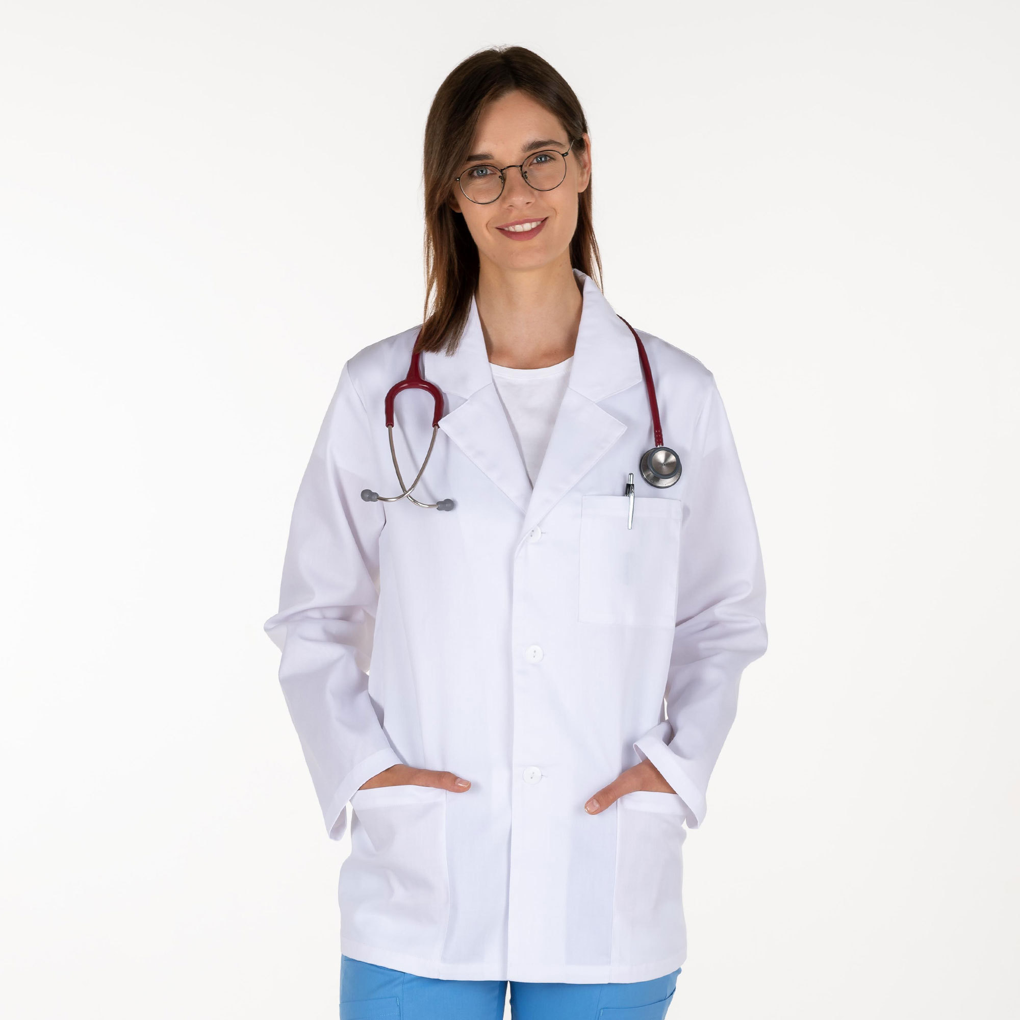 UNIBLANCH Tersus Unisex Short Lab Coat | Premium Medical Coat for Healthcare Professionals White Medical Coat with 3 Pockets for Doctors, Nurses, Scientists & Laboratory Professionals - Image 2