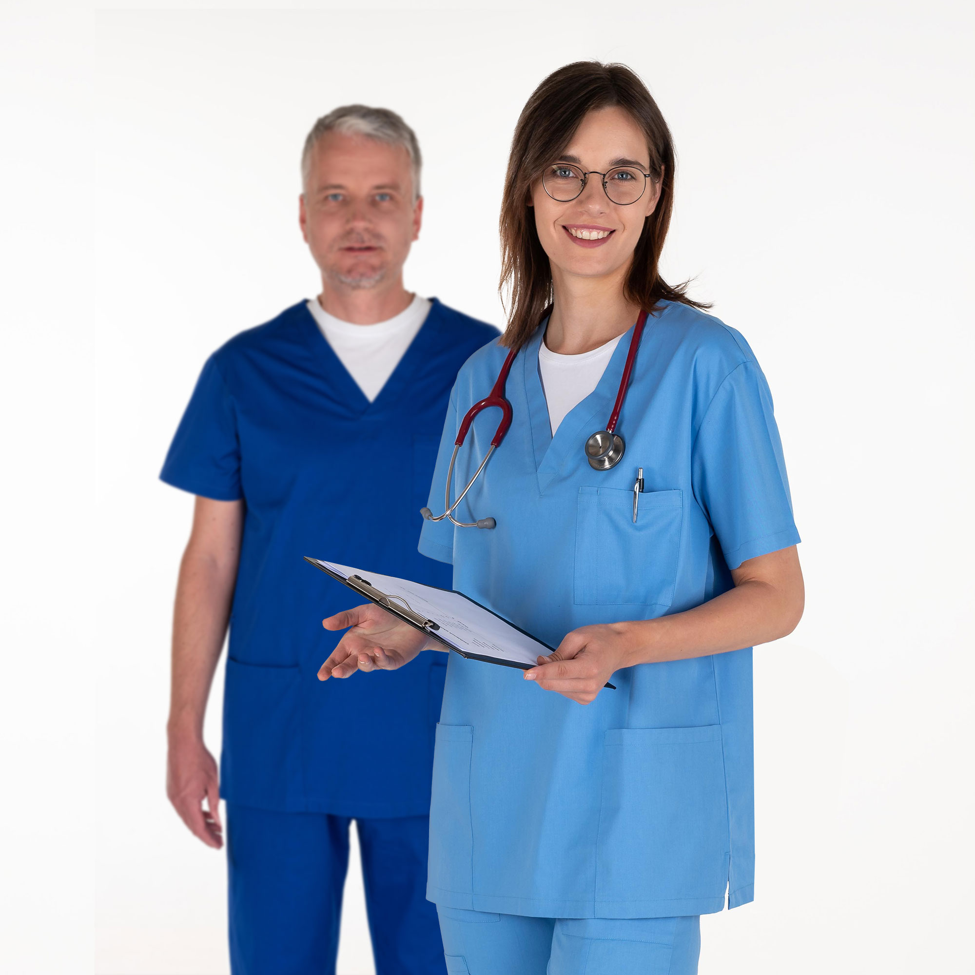 UNIBLANCH Aliquis unisex medical scrub top worn by healthcare professionals in hospital environment