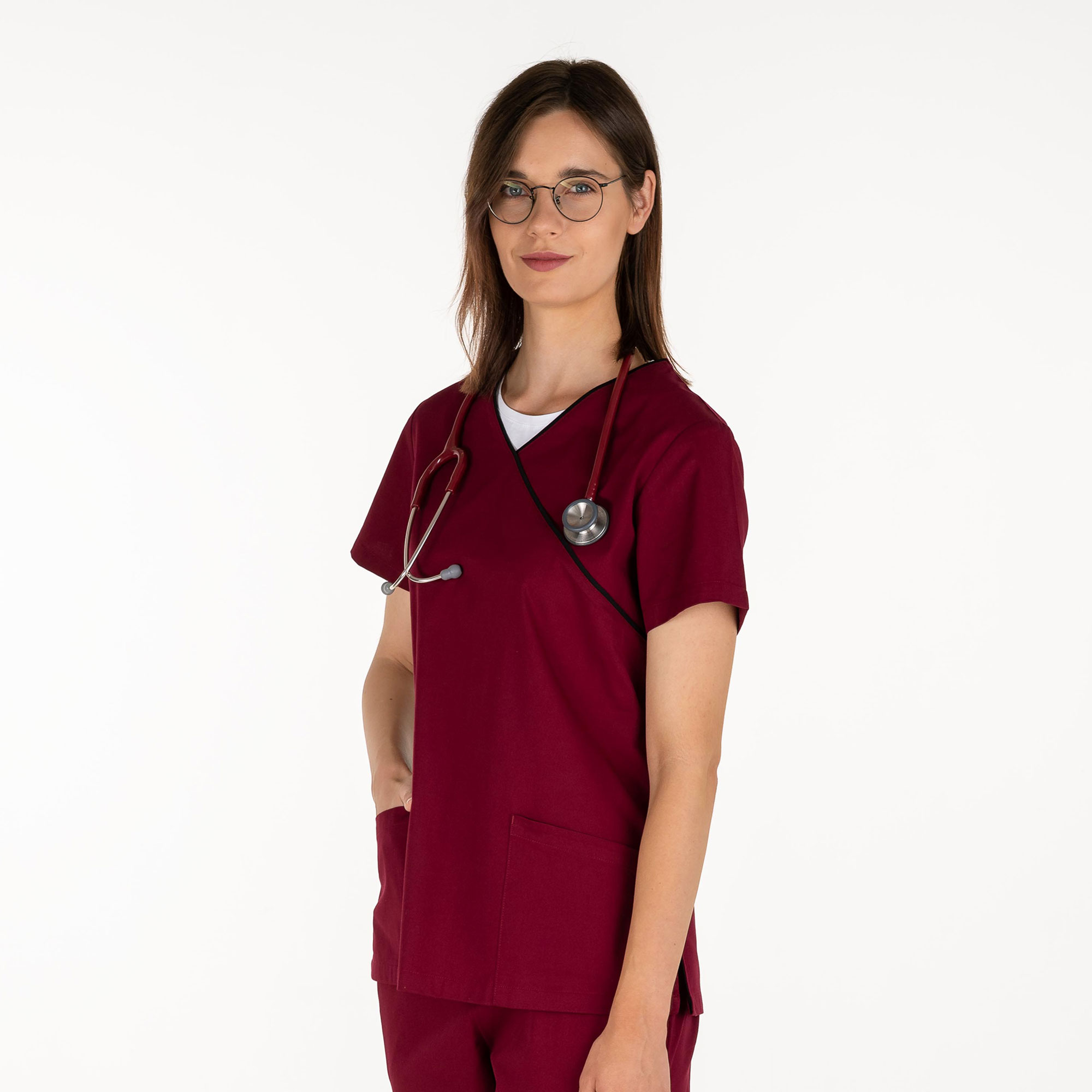 UNIBLANCH Ortus Women’s Scrub Tunic | 3-Pocket Mock Wrap Top with Y-Neckline | Long Line Nursing Tunic | 52% Cotton 45% Poly 3% Spandex - Image 2