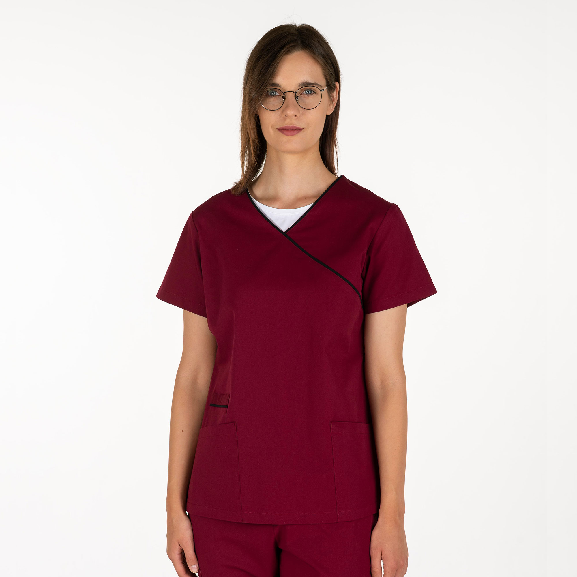 UNIBLANCH Ortus Women’s Scrub Tunic | 3-Pocket Mock Wrap Top with Y-Neckline | Long Line Nursing Tunic | 52% Cotton 45% Poly 3% Spandex - Image 3